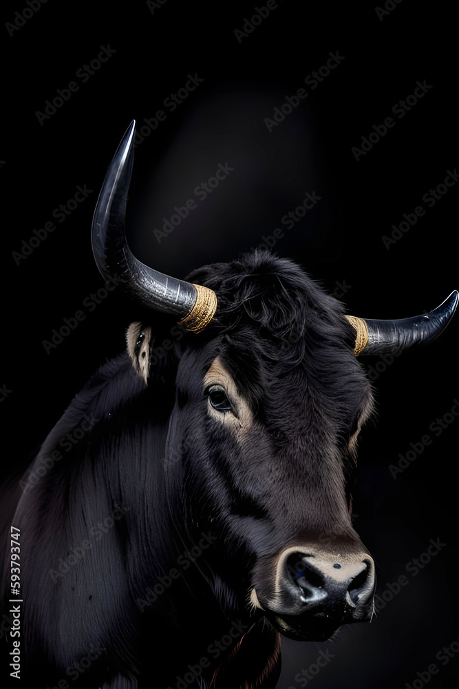 Naklejka premium Big Bull , power animal wildlife , Horns strong . Generative ai