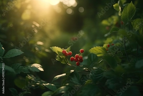 bush full of ripe and juicy berries. Generative AI