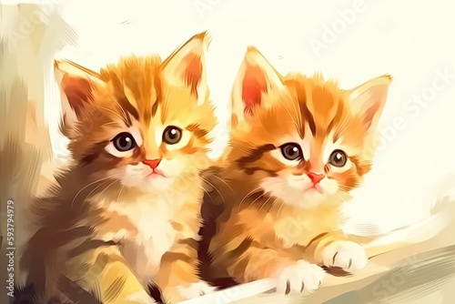 two adorable kittens perched on a windowsill. Generative AI