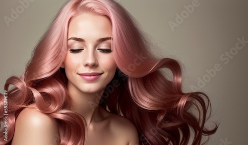 Beautiful pink haired woman with long shiny hair, generative ai image, fashion, beauty