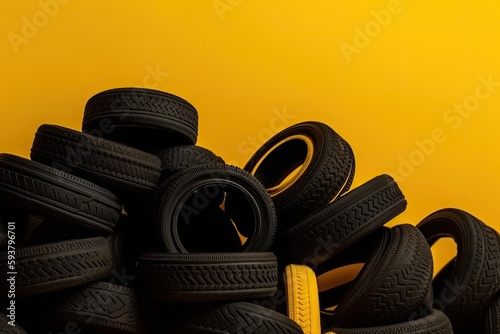 stack of black tires. Generative AI photo