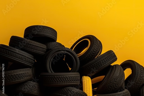 stack of black tires. Generative AI