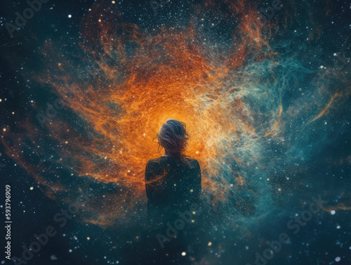 Surreal Portrait of a Person Adrift in the Wonder and Insignificance of the Universe © Divergent AI