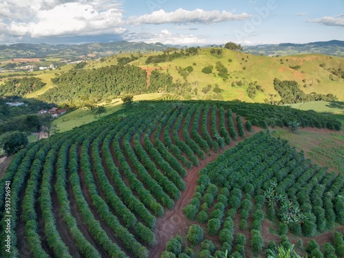 Imagem aérea da serra da mantiqueira, em Socorro, plantação de café
