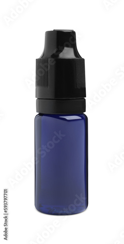 Bottle of blue food coloring isolated on white