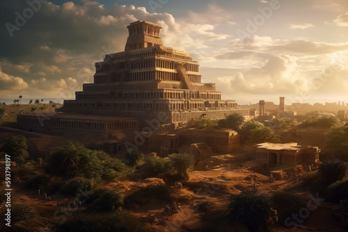 Billede på lærred Ancient city of Babylon with the tower of Babel, bible and religion
