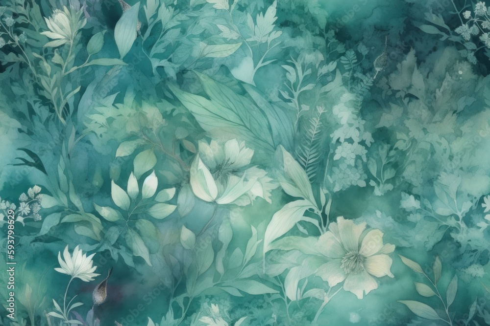 watercolor painting botanical dream landscape ethereal rough texture, abstract background or wallpaper. AI generated, - obrazy, fototapety, plakaty 