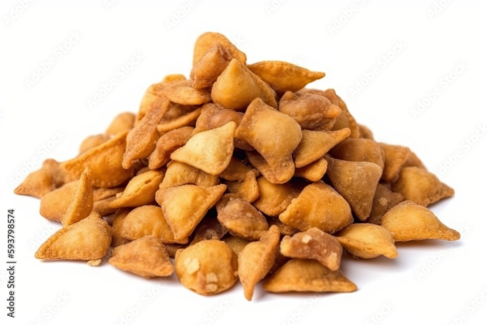 mouth-watering pile of crispy fried food on a blank white background. Generative AI mouth-watering pile of crispy fried food on a blank white background. Generative AI