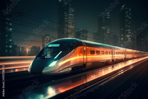 High-speed futuristic train. The concept of modern public transport and travel. AI generated, human enhanced © top images