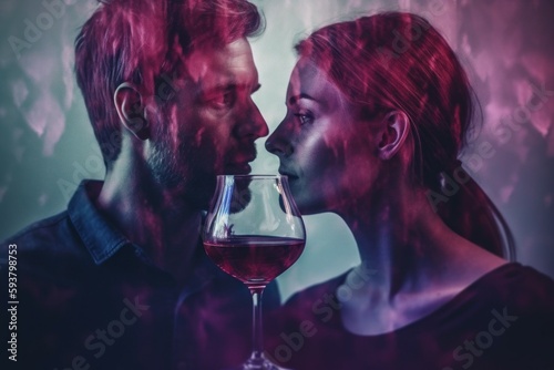 Abstract illustration of the spell of wine on a date. AI generated, human enhanced