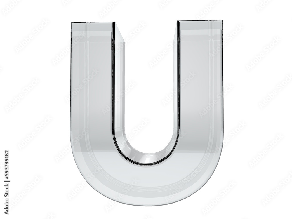 Letter U transparent glass. Background transparent in png. Letter U transparent glass. Background transparent in png.