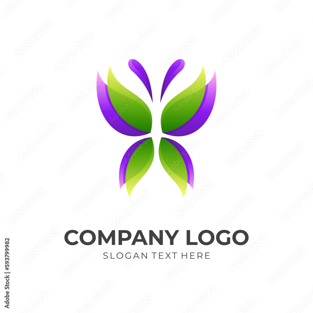 butterfly spa logo template with 3d green and purple color style butterfly spa logo template with 3d green and purple color style