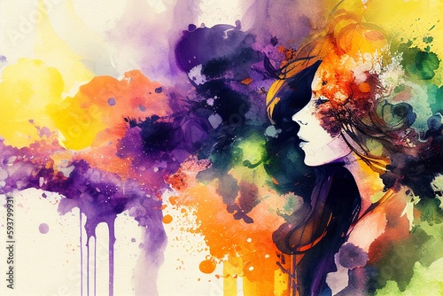 Watercolor painting for Womens Day abstract background,Generative AI
