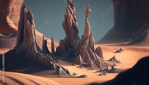 Fotografiet alien landform, digital art illustration, Generative AI