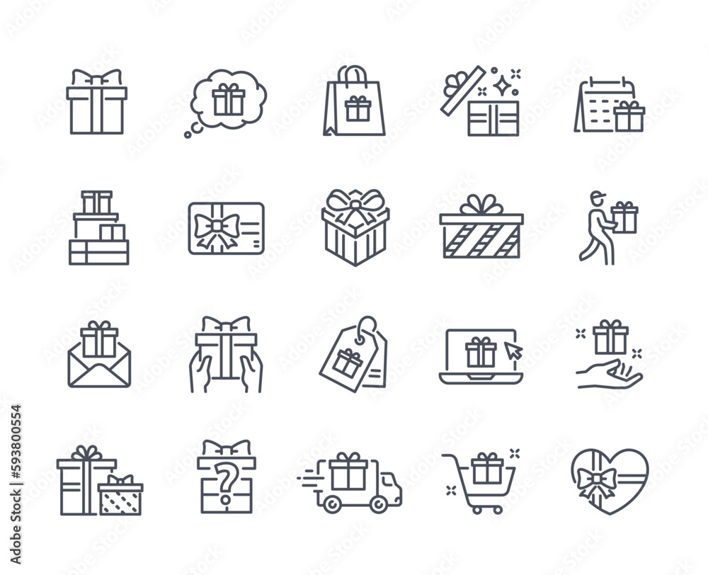 Gift line icons set Gift line icons set