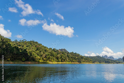 Summer scenery of mountain middle lake in Thailand. © Chalearmrat