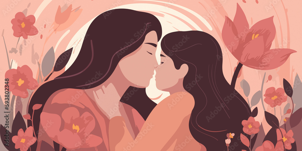 Creative flat depiction of Mother's Day scene Creative flat depiction of Mother's Day scene