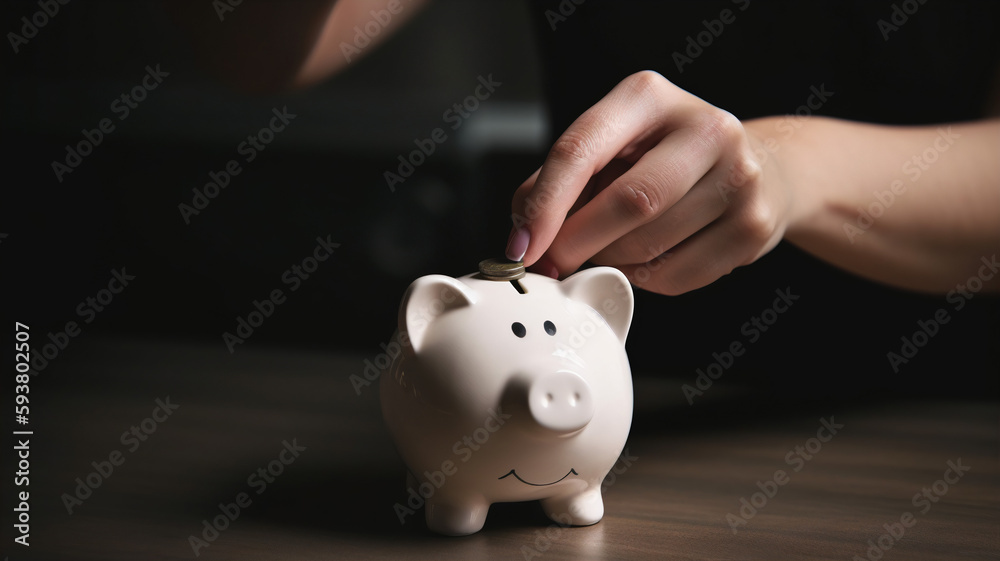 Saving for a Secure Future: A Hand Adding Coins to a Piggy Bank Saving for a Secure Future: A Hand Adding Coins to a Piggy Bank