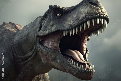 fierce dinosaur roaring with its jaws wide open. Generative AI