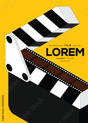 Movie and film festival poster design template background with film slate
