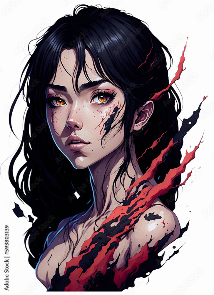 Naklejka premium Anime girl illustration t-shirt print printable jpg png transparent Generative AI