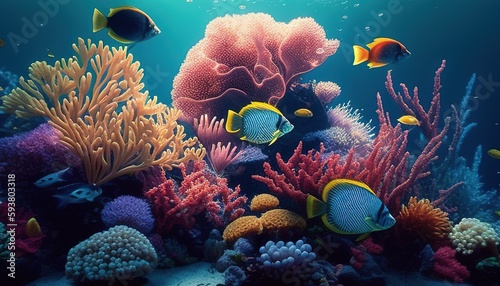 coral reef underwater sea, digital art illustration, Generative AI
