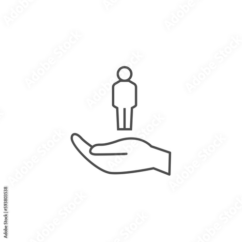Hand care people support manager inclusive line icon.