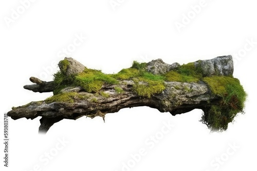 green mossy branch isolated on a white background. Generative AI