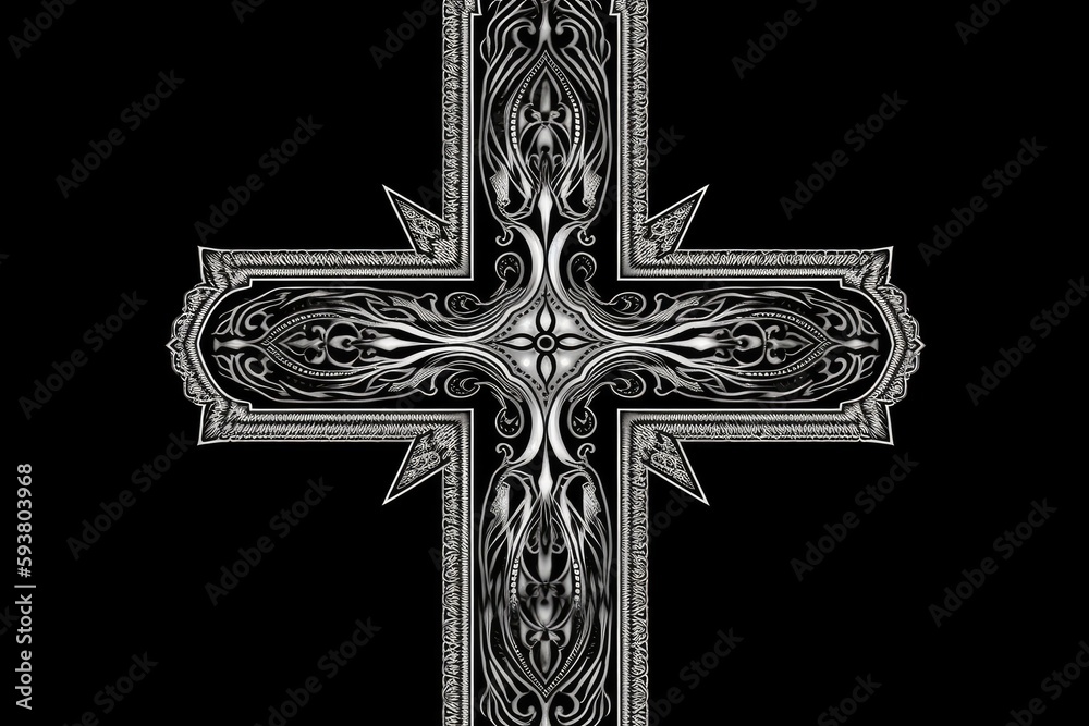 black and white cross on a black background. Generative AI