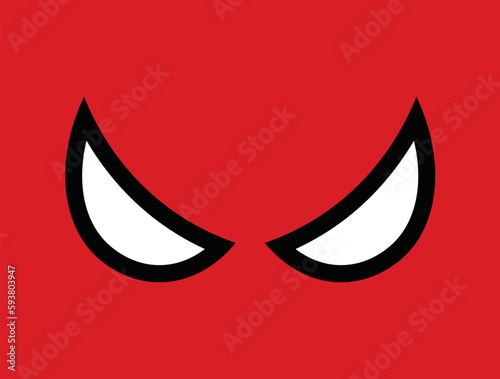 Vector red mask white eyes cartoon logo superhero background. Cartoon head comics design masquerade.