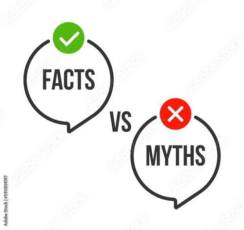 Myths vs fact check icon. Fake or true bubble concept rumor news vector logo background