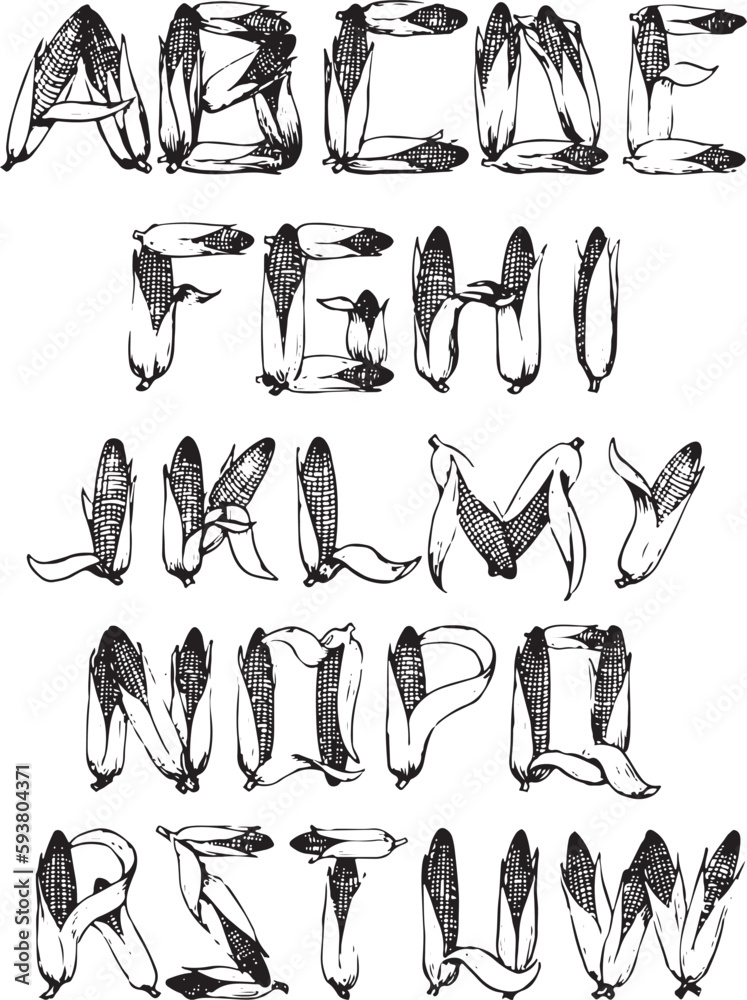 Corn Alphabet alphabets ABC letters Stock Vector Adobe Stock