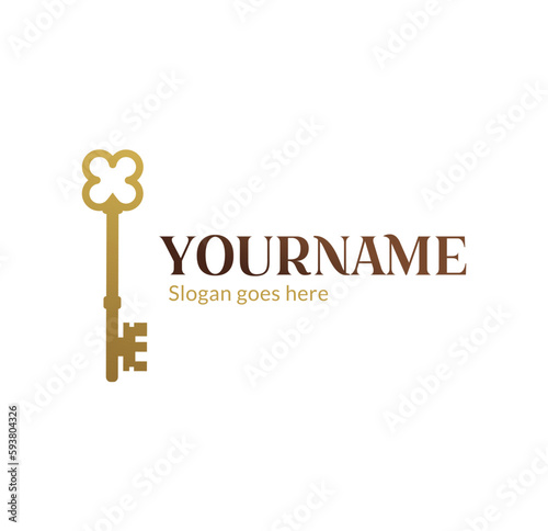Old key vector house icon logo. Old key silhouette antique lock illustration