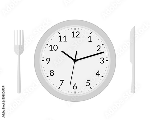 Time clock food lunch meal restaurant vector icon. Lunch food plan eat break hour hunger symbol illustration.