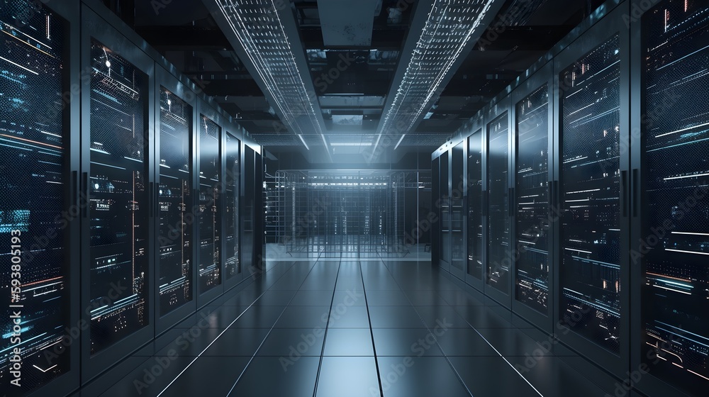 Most Advance High-Tech Server Room Interior Racks and Routers, Data center  full of supercomputers and servers, Interior of a Cloud Storage Facility in  Server Room, generative ai Stock Illustration