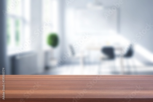 Blank empty desk with room background