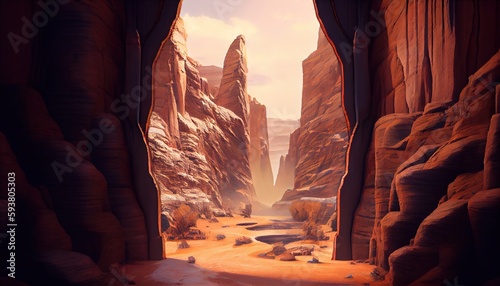 desert portal canyon, digital art illustration, Generative AI