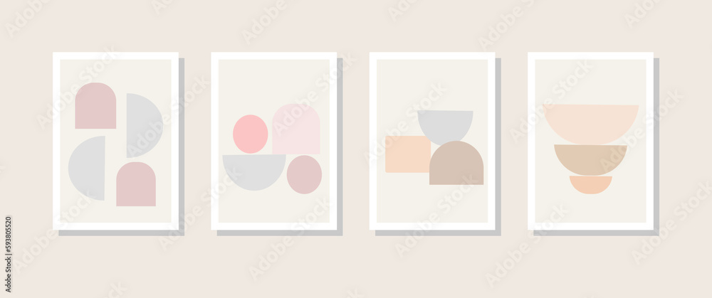 Set of abstract geometric prints for boho aesthetic interior geometric shapes