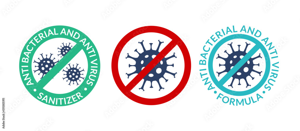 Antibacterial antiviral icon germ. Virus bacteria vector stop symbol. Anti covid sign kill germ icon Antibacterial antiviral icon germ. Virus bacteria vector stop symbol. Anti covid sign kill germ icon