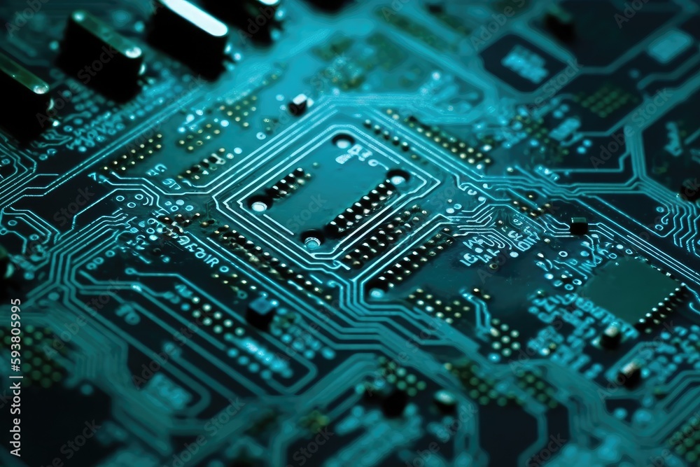 detailed view of a computers motherboard circuit board. Generative AI detailed view of a computers motherboard circuit board. Generative AI
