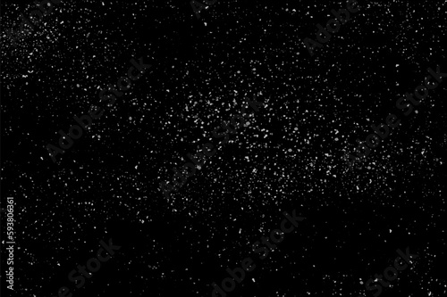 Dust particles effect vector splatter on black background texture. Dust overlay noise dirt background.