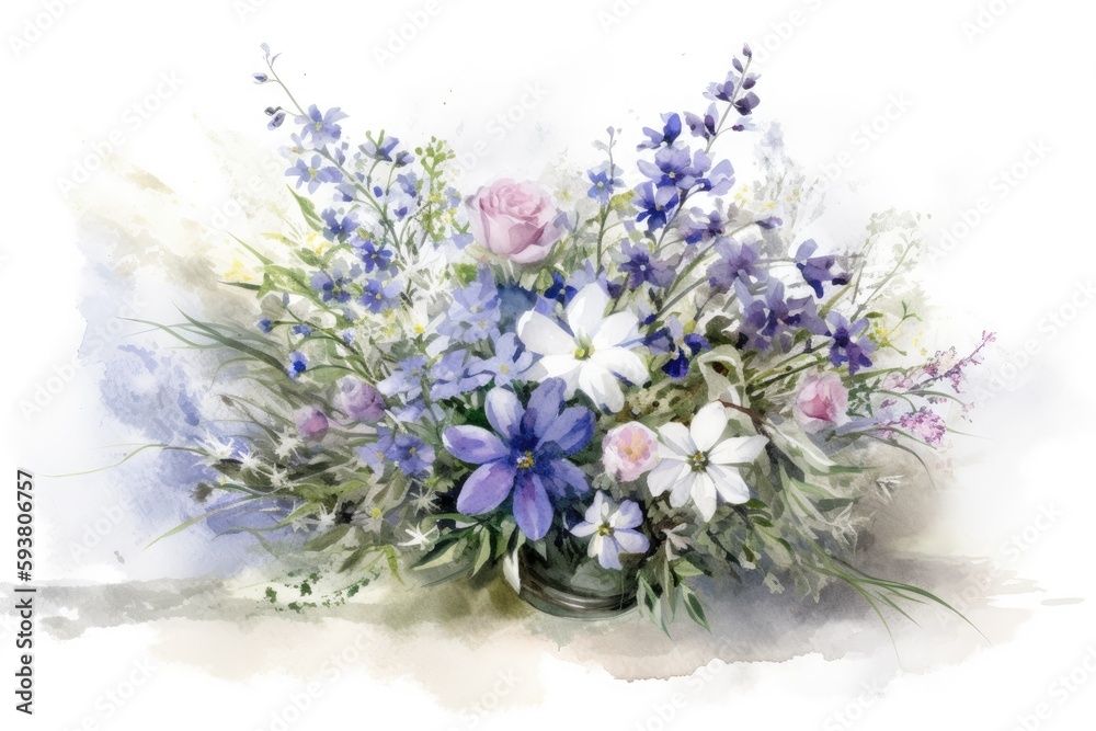 Obraz premium beautiful vase filled with purple and white flowers. Generative AI