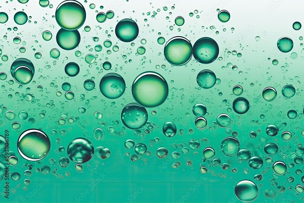 water bubbles in macro view on a green background. Generative AI