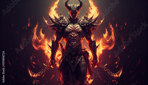 devil warrior with hellfire, digital art illustration, Generative AI