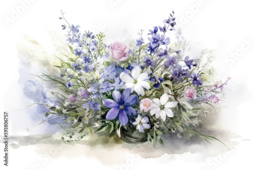 beautiful vase filled with purple and white flowers. Generative AI