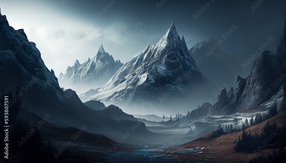 Big mountains landscape with foggy scene Ai generated image