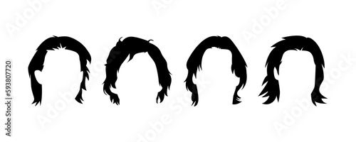 set silhouettes of men's hairstyles. cool wavy hair. isolated on white background.