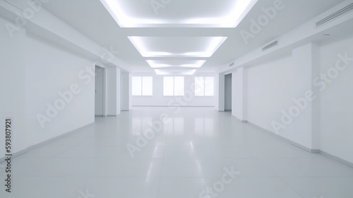 White clean empty architecture interior space room studio background wall display products minimalism. 3d rendering.