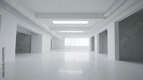 White clean empty architecture interior space room studio background wall display products minimalism. 3d rendering.