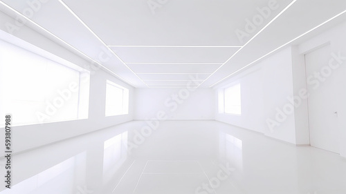 White clean empty architecture interior space room studio background wall display products minimalism. 3d rendering.